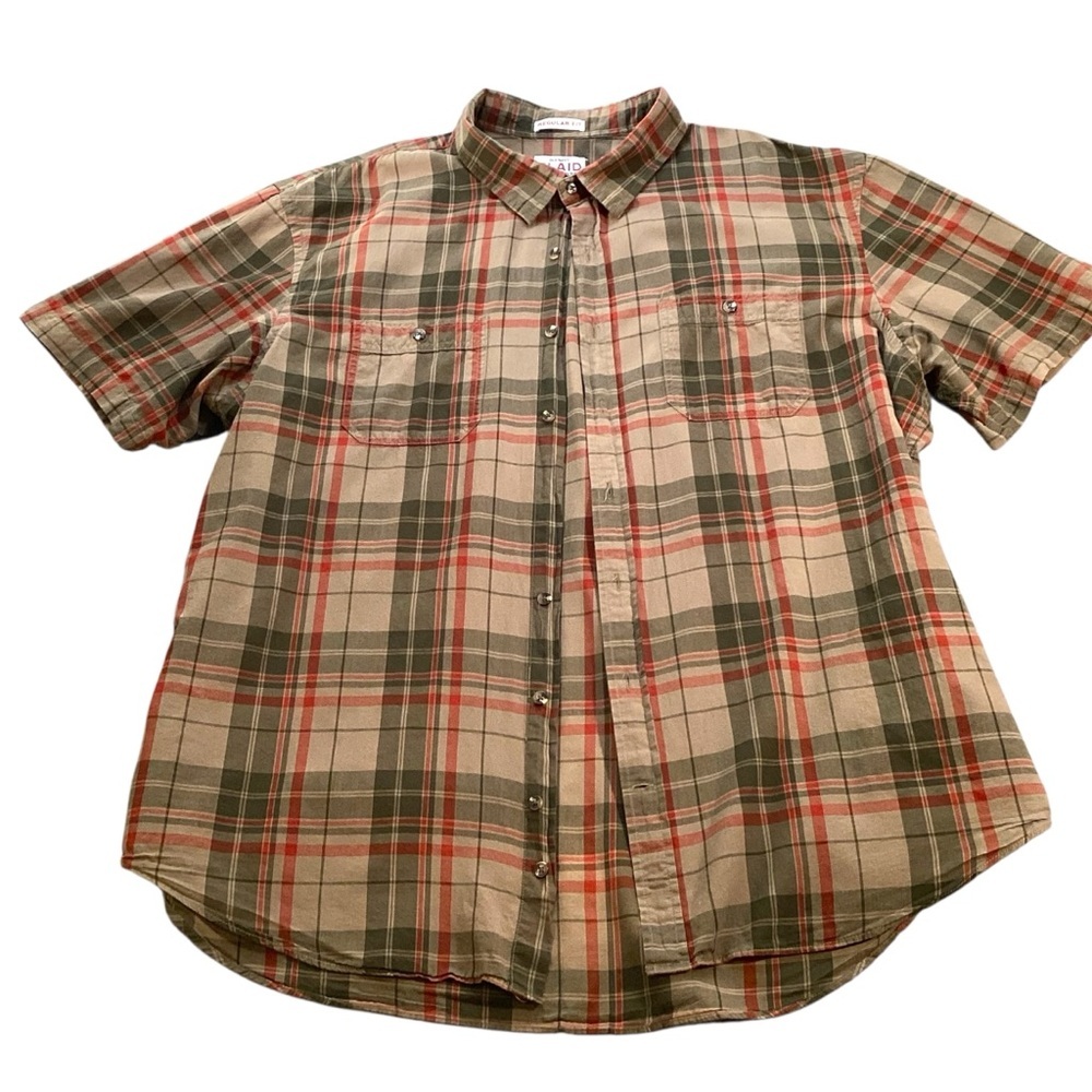 Old Navy Men’s Olive Plaid Camp Hampshirt Size‎ XXL Lightweight Cotton READ